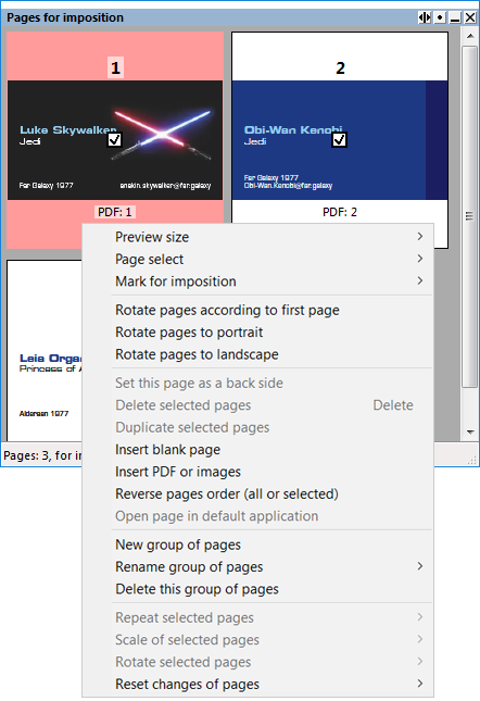 Pages for imposition - menu
