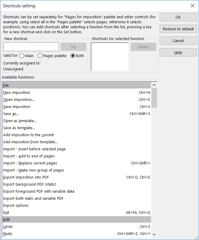 Shortcuts setting